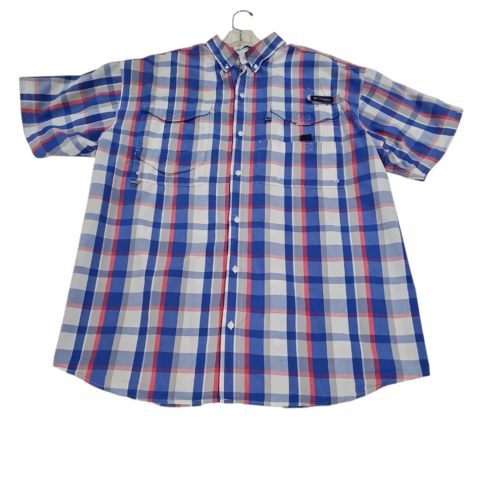 Columbia Super Bonehead Shirt MensLarge Blue Plaid PFG Fishing Camp EUC Sz XL - Picture 5 of 10